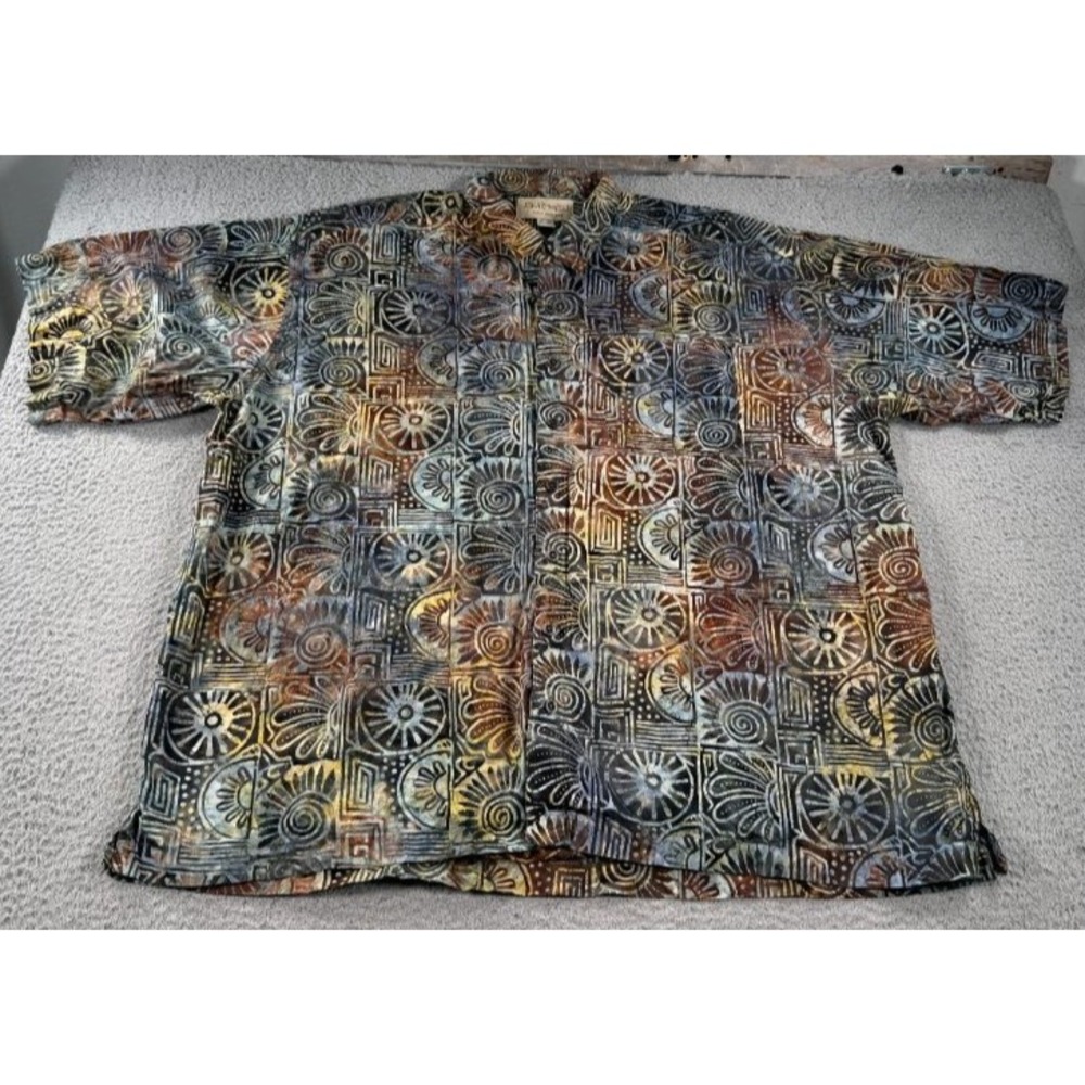 Johari West Shirt Mens 4XL Cotton Tribal Sun Spiral Camp Hawaiian Aloha